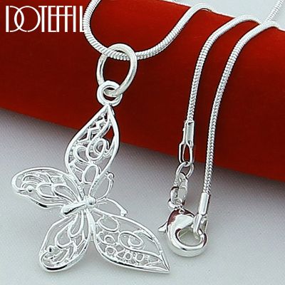 DOTEFFIL 925 Sterling Silver Butterfly Pendant Necklace 18/20/22/24/28/30 inch Snake Chain For Women Wedding Engagement Jewelry