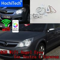 Hochitech ชุดชุดแหวนหลากสีหลากสี Rgb 100% แต่งรถนวัตกรรมใหม่สำหรับ Opel Vectra C Caravan 2005 08 Angel Eyes Wifi ควบคุมระยะไกล