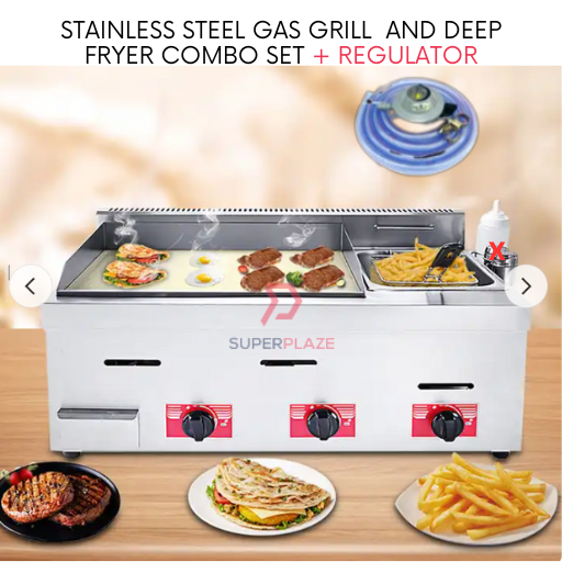 Stove Plus Regulator Commercial Gas Griddle Deep Fryer Combo Stove BBQ