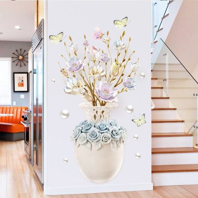 Vase Flowers wall Stickers Bedroom Living Room Decoration Large Vinyl Flower 3d Wall Sticker Porch Wall Decor Decals Wallpaper