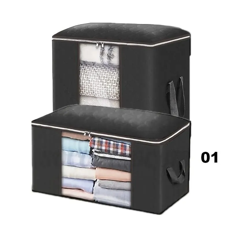 1pc Large Storage Bag Organizer Clothes Storage With Reinforced Handle,  Storage Containers For Bedding, Comforters, Clothing, Closet, Clear Window,  Sturdy Zippers