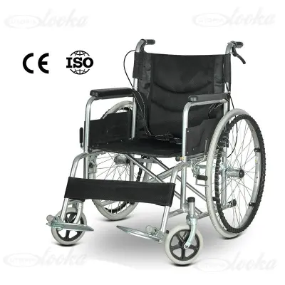รถเข็นผู้ป่วย Wheelchair วีลแชร์ พับได้ น้ำหนักเบา ล้อ 24 นิ้ว มีเบรค หน้า,หลัง 4 จุด เหล็กพ่นสีเทา รุ่น AA017 รถเข็นผู้สูงอายุ wheelchair รถเข็นผู้ป่วย วีลแชร์ พับได้ พกพาสะดวก น้ำหนักเบา รถเข็นผู้ป่วย น้ำหนักเบา พับได