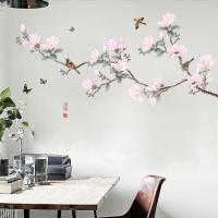 Pink Flowers and Bird Butterfly Wall Stickers Living Room Background Decor Wallpaper Art Decal Home Wall Sticker Room Decor