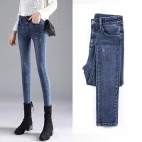 Fleece/Pants High Waist Stretch Jeans Womens Small Feet Spring Autumn Winter Slim Thin All-Match Skinny Long Pants