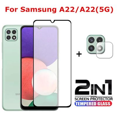 [spot goods] ตัวป้องกันหน้าจอ2in1 ForA22 5G 6.6 39; 39; กระจกนิรภัย Slensfilm สำหรับ Samsung A 22 22a A22 4G เลนส์แก้ว