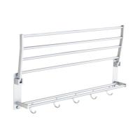 40/50/60cm Space Aluminum Double Towel Rack With 5 Hooks Foldable Towel Kitchen Bathroom Shelves Bathroom Accessories