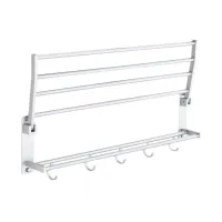 40/50/60cm Space Aluminum Double Towel Rack With 5 Hooks Foldable Towel Kitchen Bathroom Shelves Bathroom Accessories