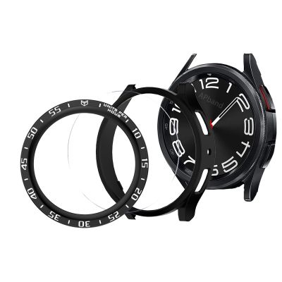 3ชิ้นสำหรับ Galaxy Watch 6เคสขนาด47มม. 43มม. แบบคลาสสิก + วงแหวนฝาโลหะ + นาฬิกาปกป้องหน้าจอกระจกเทมเปอร์5 Pro 45มม. บั๊มเปอร์3ชิ้น