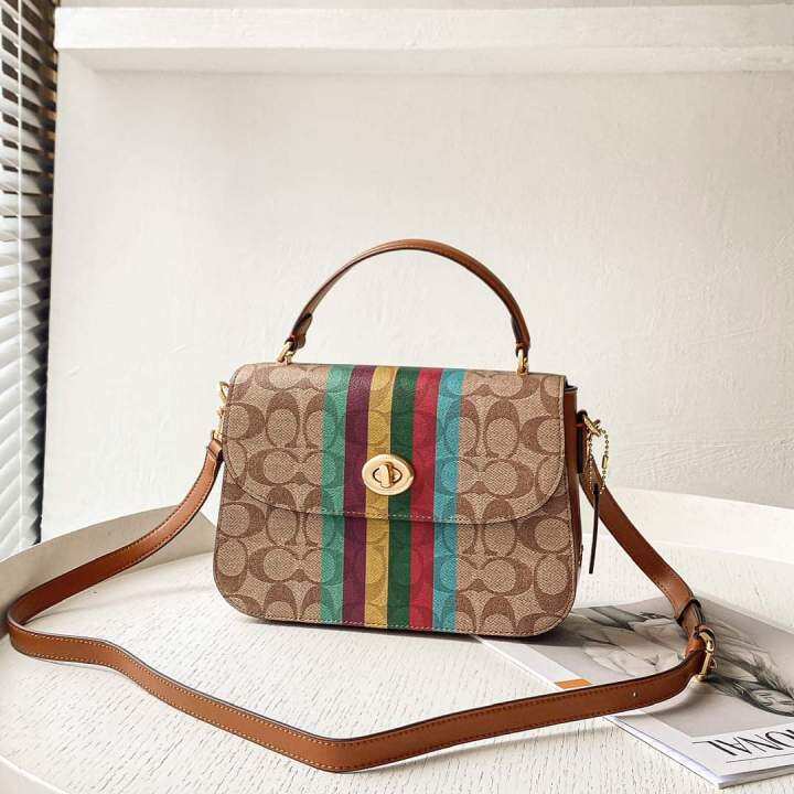 Marlie Top Handle Satchel In Signature Canvas With Stripe C5644