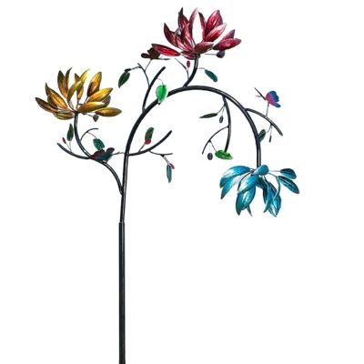 สปินเนอร์กังหันลมโลหะขนาดใหญ่พร้อมดอกไม้ผีเสื้อหมุนสามแบบสำหรับ85DA งานศิลปะสำหรับตกแต่งสวนกลางแจ้ง