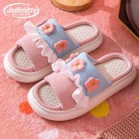 Autumn Linen Slippers Women Summer Ins Trendy Fashion Outer Wear Princess Style Cute Flower Indoor Thick Bottom Non-Slip Sandals