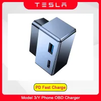 Tesla Model 3 Y X S OBD Plug Ports Extender Phone PD Fast Charging USB Type-C Dual Heads Wall Adapter 2023 2022 2021 Accessories