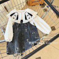 CUI YI SHOP Korean style childrens clothing girls parent-child fashionable western-style suits spring pure long-sleeved denim suspender skirts two pieces