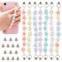 7 Sets 7 Colors Phone Case Chain Heart Beaded Phone Strap Beads Resistance Phone Grip Holder with Iron Screw Nuts and Screws for DIY Phone Case Accessory