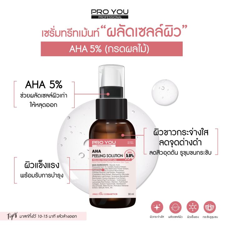 proyou-aha-peeling-solution-30ml-โปรยู-สกินแคร์เกาหลี-ทรีทเมนต์-aha-glycolic-acid-5-ขจัดเซลล์ผิวชั้นนอกที่ตายแล้วอย่างอ่อนโยน-รับเพิ่ม-wrinkle-3g