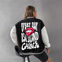 Everyday Is A Second Chance Women Jacket Autumn Loose Baseball Uniform Harajuku Fleece Clothes Fashion Pocket Button Overcoat