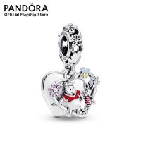 Disney Winnie the Pooh sterling silver double heart dangle with yellow, red, transparent cerise, pink and blue enamel