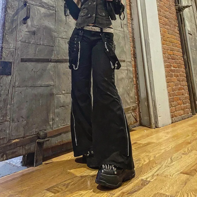 Gothic Emo Alt Cargo Pants Techwear Hippie Baggy Jeans Mom Goth Punk Black Denim  Trousers Cyber Y2k Pants Academic Dark Clothes