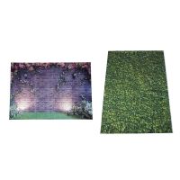 2 Pcs 7X5Ft Flowers Wall Photography Backdrops Brick Nature Green Grass Backdrop Spring Stuido Background