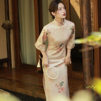 【CW】2021 Cheongsam Chinese Style Autumn Winter New R Mid-length Dress Elegant Dress Female High-end Mproved Cheongsam