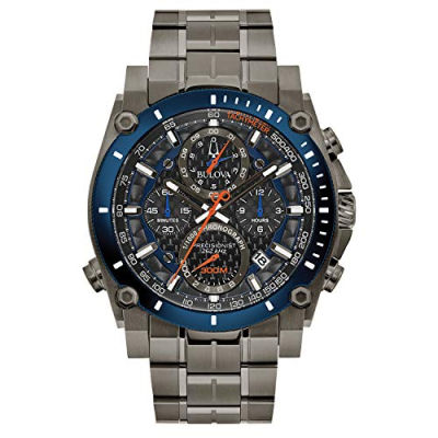 Bulova Mens Precisionist Gray Ion-Plated Stainless Steel 8-Hand Chronograph with Blue and Orange Accents Style: 98B343