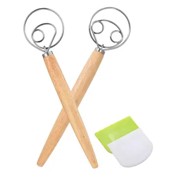 Pack of 2 Danish Dough Whisk Blender Dutch Bread Whisk Hook Wooden Hand  Mixer Sourdough Baking Tools for Cake Bread Pizza Pastry Biscuits Tool