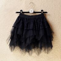 ☑❦▥ Sweet and cool black skirt little lace mesh short skirt 2023 new skirt irregular gauze skirt women summer