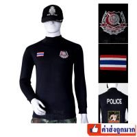 เสื้อยืดคุณภาพดี เสื้อตำรวจ ตร. POLICE แขนยาว คอเต่า สีดำ ปักทั้งตัว ใส่สบาย  S-5XL เสื้อยืดผ้าฝ้ายฤดูร้อน เสื้อยืดพิมพ์คุณภาพสูง