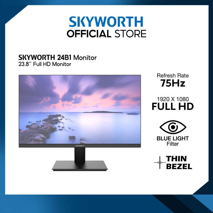 Skyworth 23.8” Monitor, 24B1, VA, 75Hz, VGA/HDMI, FHD, VESA, Eye Care