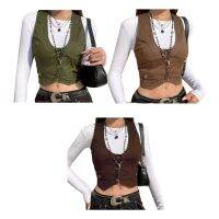 ஐ Gothic Waistcoat V-Neck Single-Breasted Down Racerback Female Color Sleeveless Jackets