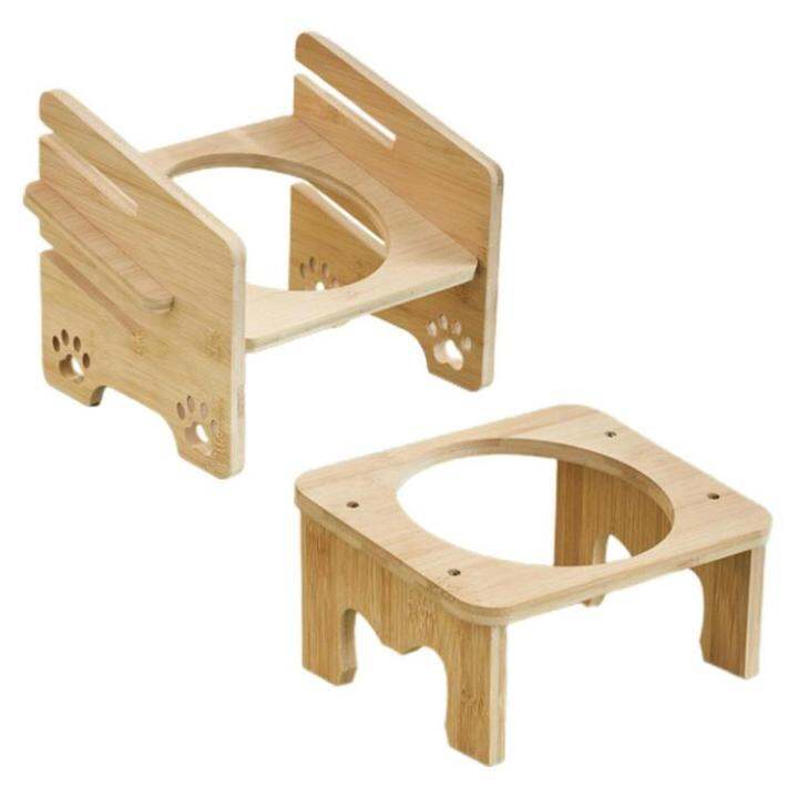 Raised Cat Bowl Stand Wooden Holder Pet Bowl Elevated Stand 15 Degree