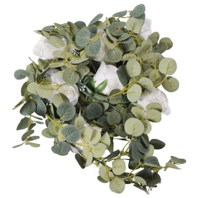 Artificial Dollar Eucalyptus Garland with Roses,Faux Eucalyptus Leaves Vine Hanging for Indoor&amp;Outdoor Wall Decor