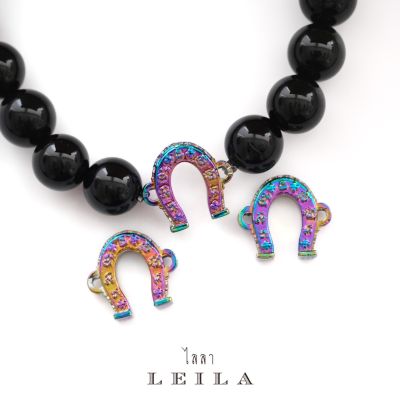 Leila Amulets เกือกม้าแก้ว สีพิเศษ ห่วงข้าง (พร้อมกำไลหินฟรีตามรูป)