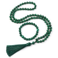 ZZOOI 2pcs/set Natural Green Malachite Stone Beads Mala Buddha Prayer Bracelets &amp; Necklace For Women Men Fashion Bohemian Jewelry Gift