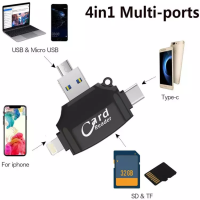 ตัวอ่าน เมมโมรี่ การ์ด ไอโฟน ตัวแปลง OTG 4in1 Flash drive และ Card Reader ใช้กับ iPhone 5-12 ได้ รองรับการโอนถ่ายข้อมูล