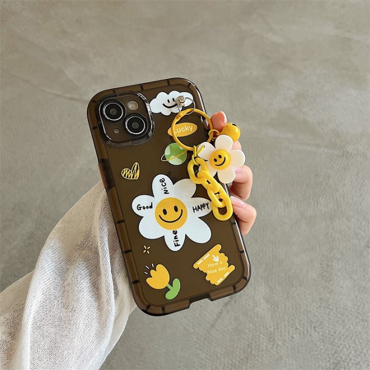 cold-noodles-เคสโทรศัพท์จี้ดอกทานตะวันน่ารักสำหรับ-iphone-14-plus-11-12-13-pro-max-14pro-xr-x-xs-max-soft-clear-cover-smile-daisy-ดอกไม้-capa