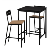 Bar table and 2 bar stools, black/black 67x67 cm.