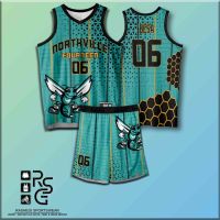 Basketball Jersey Customized Name And Number 2022 Jersey Full Sublimation Exclusive Design Green Bee With Shorts