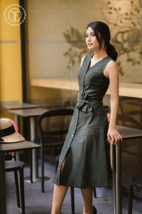 Đầm suông Thanh LLX Olive Dress 0611TDL - Đầm chữ A cổ tim, chất ...