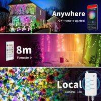 LED ลูกโลกไฟประดับสวยงามกลางแจ้งกันน้ำ RGB พวงมาลัยพู่ห้อยสมาร์ทบลูทูธไฟสตริงปาร์ตี้คริสต์มาสสวนตกแต่งงานแต่งงาน