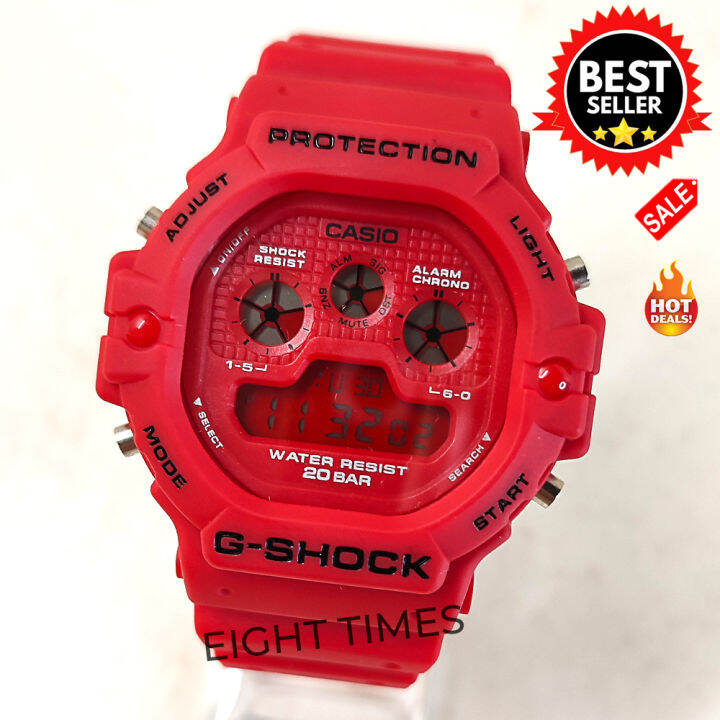 Casio Digital Shock Resist Alarm Chrono Red Dial Resin Strap Watch for