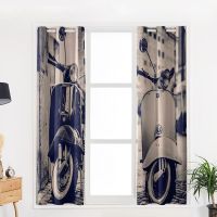 Black And White Tones Two Electric Motorcycles New Simple Curtains Home Decoration Curtains Modern Home Supplies