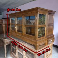 ตู้ไม้ ตู้ไม้สัก ตู้วางทีวี ตู้ใส่ของอเนกประสงค์ ตู้กระจกไม้สัก สีโอ็ค (teak cabinet)ขนาด กว้าง150xลึก40xสูง90 Cm มี 2 ชั้น 1 ลิ้นชัก