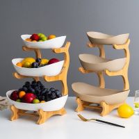 [COD] three-layer multi-layer fruit plate European-style ceramic dried bamboo snack candy tray basket