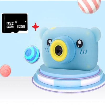 กล้องลายหมี พร้อมการ์ดหน่วยความจำ 32 GB ความคมชัด 12mp สำหรับเด็ก (เมนูภาษาไทย)