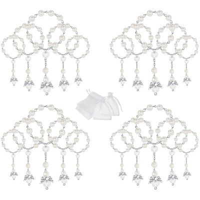 20 Pcs Baptism Acrylic Rosary Beads Mini Rosaries Angel with Organza Bags for the First Communion Baptism Party Favors