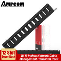 AMPCOM 1U Cable Management Horizontal Mount 19 inch Server Rack , 1224 Slot Metal Finger Duct Wire Organizer with Cover