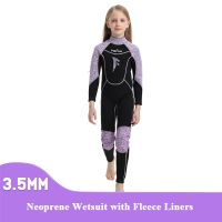 Baju Menyelam Neoprene 3.5มม. พร้อมผ้าฟลีซซับชุดโต้คลื่นรักษาความอบอุ่นเด็กหญิงเด็กชายชุดว่ายน้ำรักษาอุณหภูมิสำหรับดำน้ำฟรี