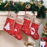 New Red Christmas Socks Custom Embroidered Name Christmas Decorations Personalized Christmas Tree Pendants Decoration Gift Bags Socks Tights