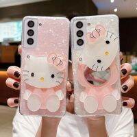 Cute Hello Kitty Makeup Mirror Pink Shell Texture Phone Case For Samsung Galaxy S2 S21 FE 21Ultra Plus Soft Case Y2k Girl Gift